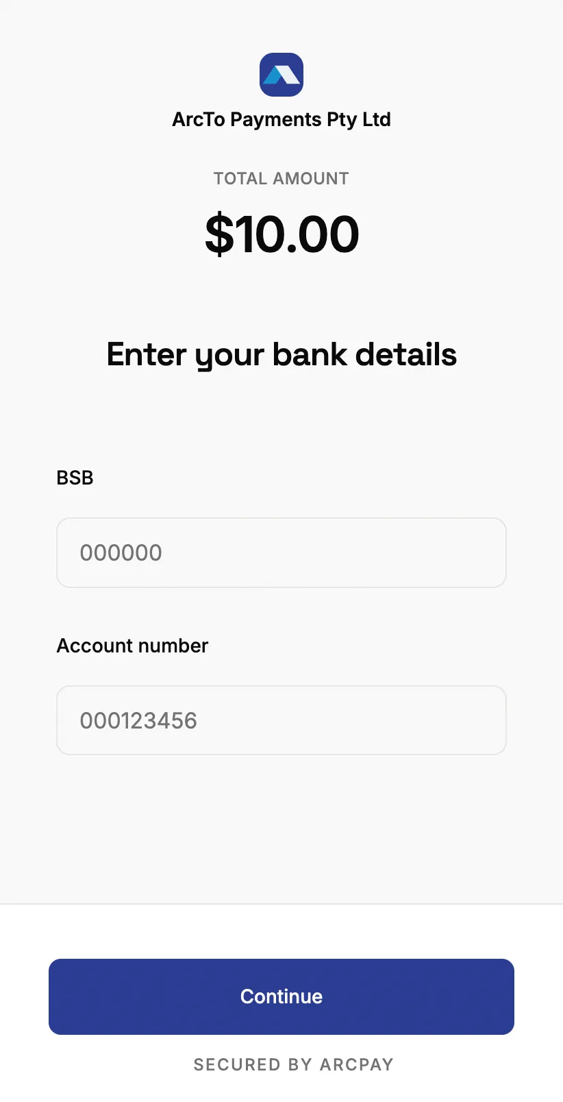 Enter bank details