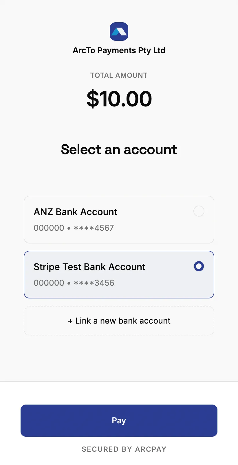 ArcPay payer checkout on mobile